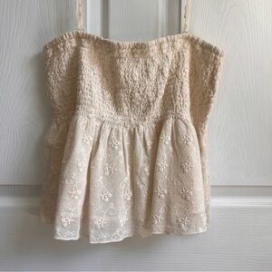 American Eagle Outfitters Cream Textured Babydoll Top Optional Adjustable Straps